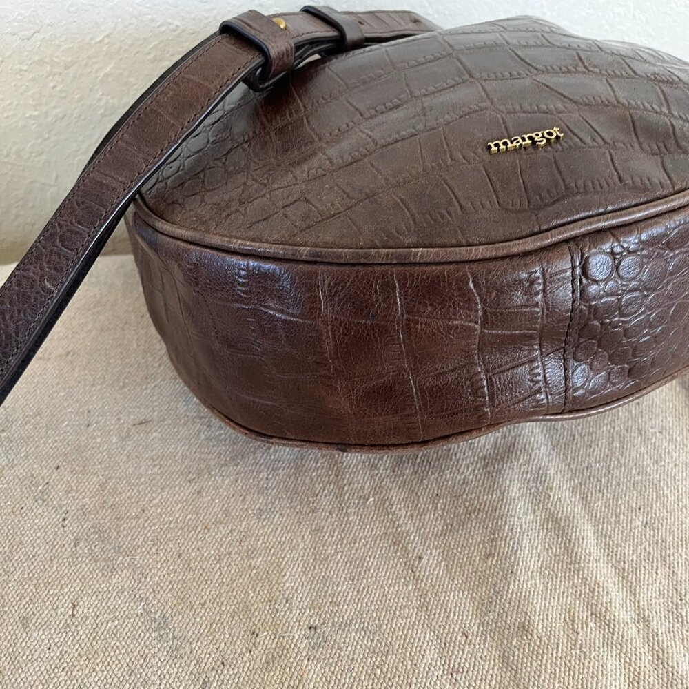 Margot Dark Brown Crocodile-Embossed Large Leather Crossbody/Hobo Bag - Picture 4 of 13